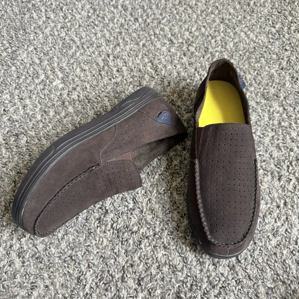 Gravity Defyer Carmel Brown Slip On Suede Leather Loafers Mens Size 9.5 NEW